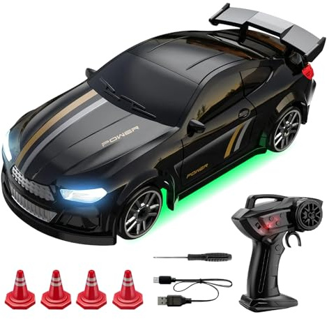 RC Drift Car | 1/64 Scale 4WD Desktop Remote Control Car | 2.4Ghz RC Racing with LED Light, Speed ​​Adjustment, Radio Controlled Cars Toys for Kids Adults Hobbyist
