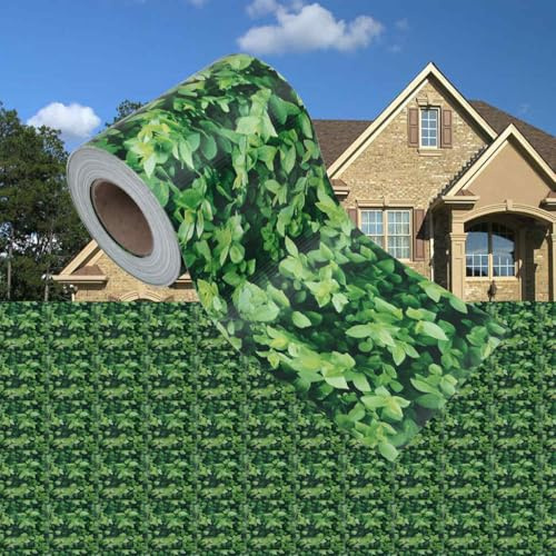 Garden Privacy Screen PVC, 35x0.19m Weatherproof Green Fence Roll with Printed Leaves Pattern, UV-Resistant Outdoor Protection for Metal Fencing, Easy Installation with 20 Clips