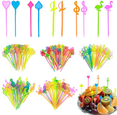 250 Stück Obstspieße, Obstgabeln Kinder, Plastik Spieße | Fingerfood Cocktailspieße, Wiederverwendbar Party-Zahnstocher, Probiergabelspieße, Bowlespießer für Bar Party, Grillen Snacks