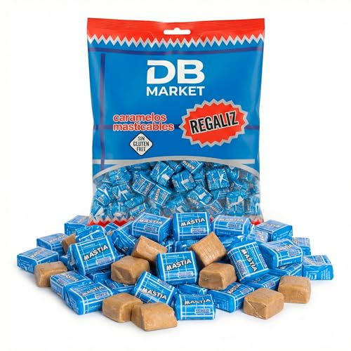 Caramelos Masticables de Regaliz 1Kg - Textura Suave y Cremosa, Envueltos Individualmente - Dulce Tradicional Sin Gluten, Sin Lactosa y Sin Colorantes - Ideal para Compartir y Sobremesas (Bolsa 1 Kg)