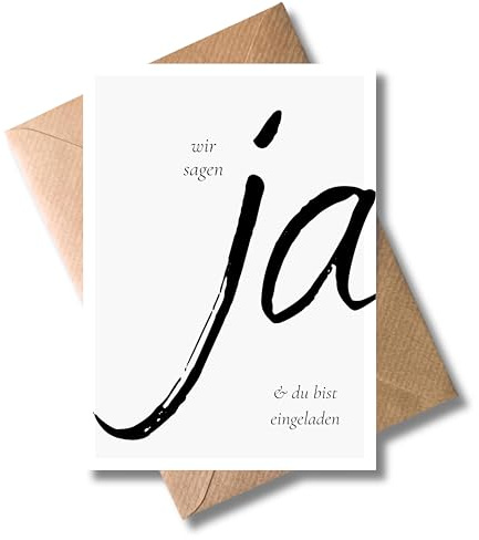 WBdesignz 10er-Set Einladungskarten Hochzeit Wir sagen JA und du bist eingeladen mit Umschlägen - minimalistische Einladungen zur Trauung - Standesamt, kirchliche Hochezeitsgäste (DIN A6)