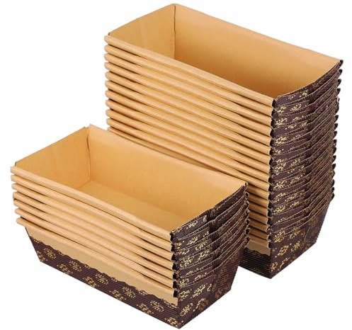 AMUSLESUR Molde Rectangular Desechable para Hornear 25 Piezas, Bandejas Antiadherentes de Papel Ondulado para Pan, Tostadas y Pasteles, Resistente al Horno y Apto para Microondas