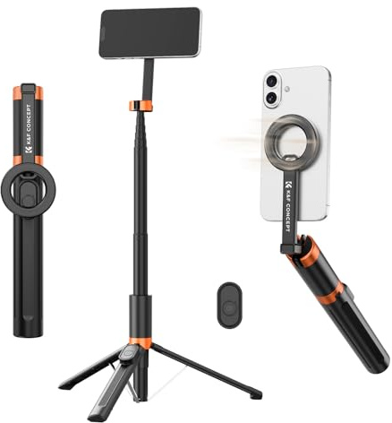 K&F CONCEPT 180cm Treppiede Magnetico, Leggero Selfie Stick Magnetico con Telecomando Bluetooth. Struttura in Alluminio, a 3 Assi per Vlog, Compatibile con iPhone 17 16 15 14 Pro e Pro Max e Android