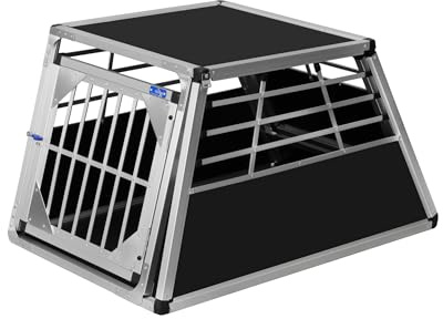 ALPUNA Transportbox N101 – Aluminium Einzelbox für Hunde 66×90×69 cm, Auto Hundebox mit Notausstieg, sicherer Hundetransport im Kofferraum