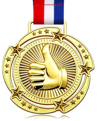Well Done Medal, Golden Thumbs Up Award Medal- 3.34- Gold Awards Medals with Neck Ribbons Encourage Team Participation for Staff or Adults Party Favors Sports Game Job Football, Education, Academics