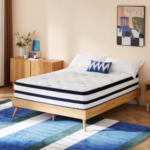 Grbsy Matelas 140x190 25 cm Epaisseur, Hybride Ressorts Ensachés et Latex