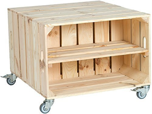 2er Obstkistentisch Elfriede mit Rollen Maße 60 x 54 x 42cm Couchtisch Abstelltisch Couch Tisch Weinkiste Holzkiste Regal Obstkiste Regaltisch Wohnzimmertisch (Natur mit Einlage)