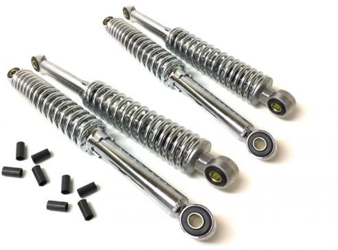 4x Chrom Stoßdämpfer Tieferlegung Set passend für Simson Schwalbe KR51, 28cm und 30cm – Hydraulisch gefedert, 5-fach verstellbar, inkl. Reduzierhülsen