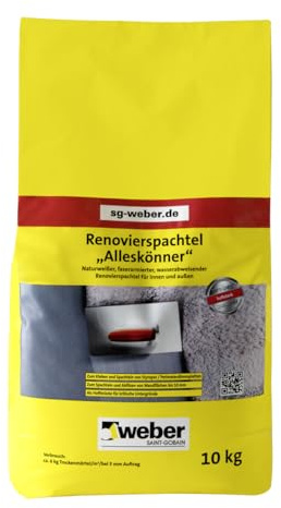 WEBER - Mastic de rénovation polyvalent pour feutre/plâtre fin - 10 kg - Blanc naturel - Arrosé de fibres - Imperméable - Pour l'intérieur et l'extérieur - Mortier de rénovation - Mortier sec -