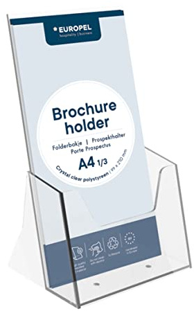 EUROPEL Porte-brochures et documents, format 1/3 A4, construction en plastique résistant aux chocs, porte-brochures, flyers et menus et distributeur pour le bureau, et la réception, format portrait.