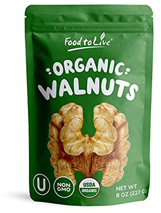 Food to Live Organic California Walnuts Halves & Pieces, 8 Ounces Non-GMO, Raw, Unsalted, Shelled, Vegan, Kosher, Sirtfood, Bulk Snack. High in Omega-3 Fatty Acids, Protein. For Baking, Topping