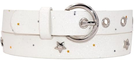 EANAGO Cintura >SUPERSTAR< per bambini (6-15 anni, circonferenza vita 57-72 cm, lunghezza totale 80 cm) - moderna cintura glitterata con borchie a stella per bambine - cintura per bambini