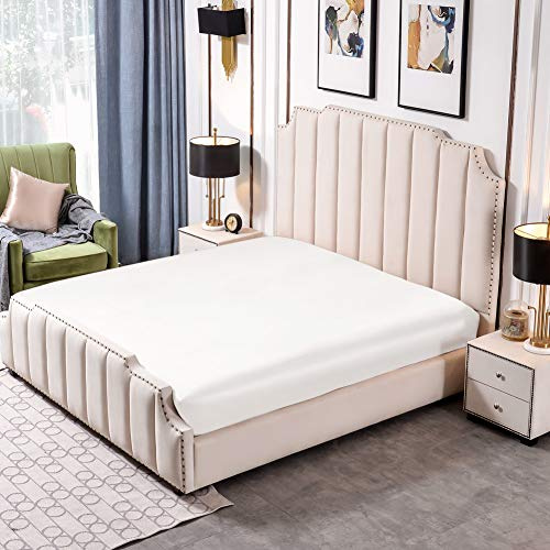 THXSILK 25 Momme Seide Spannbettlaken bis 30cm Matratzenhöhe, 100% Maulbeerseide Bettwäsche Spannbetttuch, Seiden Bettlaken für Standardmatratze, 90x200+30cm, Weiß