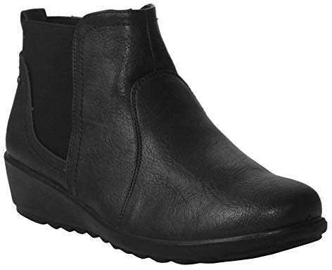 Cushion Walk Womens Ladies Slip On Twin Gusset Lightweight Casual Comfort Ankle Boots UK Sizes 4-8 (7 UK, Black)