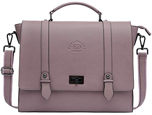 EaseGave Damen 17 Zoll Laptop Aktentasche Vintage Lila Saffiano Eco-Leder Multi-Fach 1,4 kg Tragkraft
