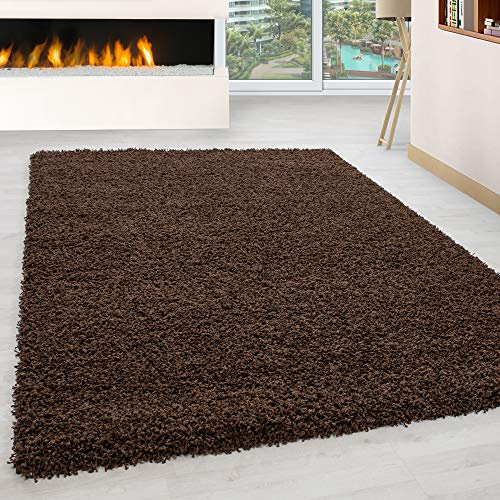 Exquisiter Hochflor-Teppich - Weich, Flauschig und Pflegeleicht, Rundes Design für EIN Gemütliches Wohnzimmer Ambiente, Premium Shaggy Flokati Teppich, Größe:120 x 170 cm, Farbe:Braun