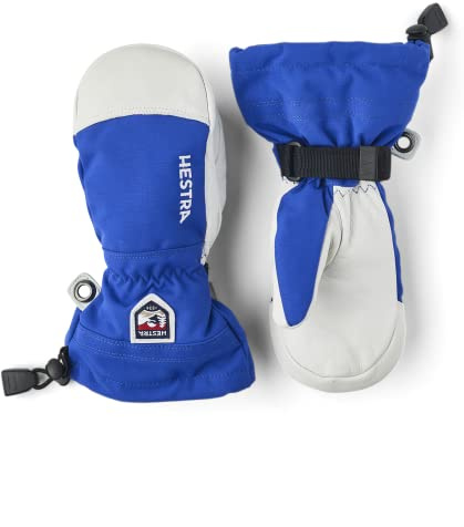 Hestra Army Leather Heli Ski Junior Mitt (Youth 4-13yrs) | Waterproof, Insulated Classic Kids Snow Mittens I Ski & Snow Play - Royal Blue - 6