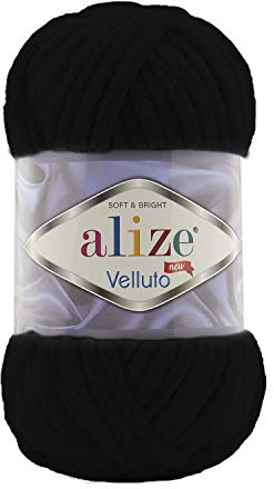 Alize 5 x 100 g Velluto Wolle 500 Gramm super Bulky Chenillegarn,Kuschelweich 100g, Kissen Babydecke etc (schwarz 60)