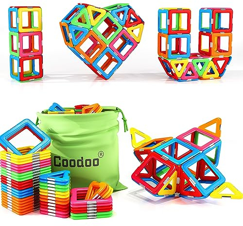 Coodoo Upgraded Magnetic Blocks Tough Tiles STEM Toys for 3+ Year Old Boys and Girls Learning by Playing Games for Toddlers Kids, Compatible with Major Brands Building Blocks - Starter Set