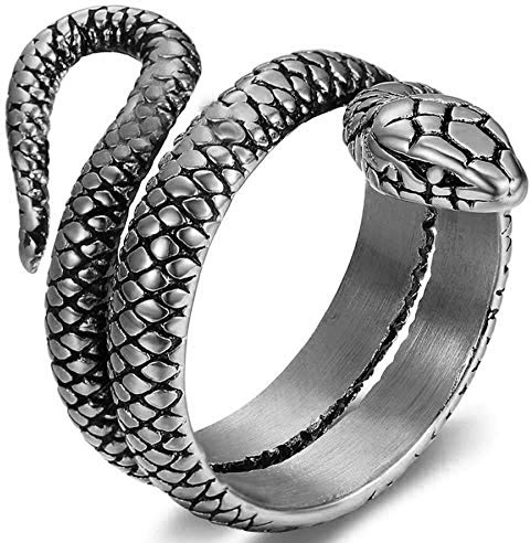 Flongo Herren-Ring Daumenring Herrenring Männer-Ring Groß Breit Schlange Cocktail Band Ring Bandring Schwarz Silber Gold Siegelring Gotik Motorradfahrer Biker Accessoires