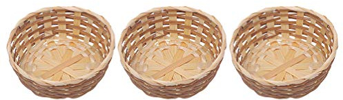 Handmade Bamboo Fruit Storage Basket EXCEART 3pcs Natural Wicker Fruit Baskets Bread Trays Storage Willow Woven Fruit Bread Serving Baskets