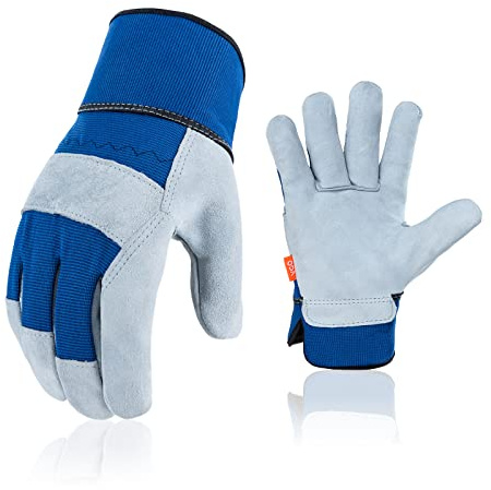 Vgo... Gants cuir sécurité travail homme, construction, jardinage(CB3501,L) | Bleu,cuir,anti-abrasion,plantation,désherbage,taille rosiers,paysagisme,travaux jardin,creusage,agriculture,construction