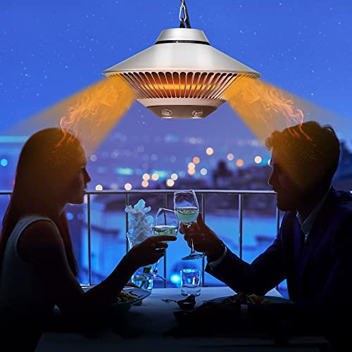 GWMWON Hanging Outdoor Patio Heater, Electric Ceiling Mounted Heater, 2 in 1 Chain Suspension or Installed on the Umbrella Pole, for Gazebo, Parasol,Silver