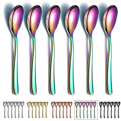 Regenbogen-Kaffeelöffel, 6 Stück, Kyraton, 14 cm, Edelstahl, Titanbeschichtung, Regenbogen-Teelöffel, Espressolöffel, Dessertlöffel, Teelöffel, kleines Mini-Löffel-Set für Partys, spülmaschinenfest