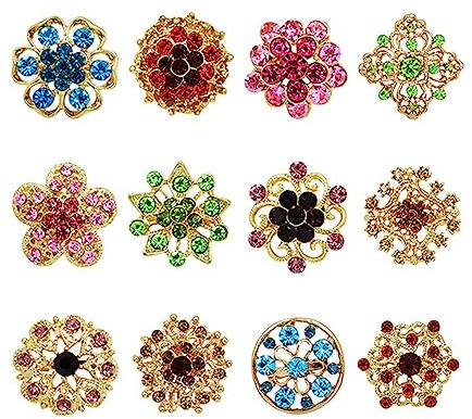 12 Piezas Broches De Plata Con Cristal, Floriated Brooch De Diamantes De Imitación De Oro Alfileres para El Ramo De La Fiesta De Bodas Vestido De Mujer Decoraciones (Color)