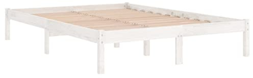 vidaXL Massivholzbett, Bett Holzbett für Schlafzimmer, Bettgestell Bettrahmen mit Lattenrost, Doppelbett Schlafzimmerbett, Weiß 180x200cm