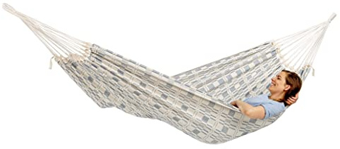 AMAZONAS XXL Hängematte Carioca Azul Jacquard Liegefläche 250 x 175 cm für 2 Personen bis 200 kg in Natura-hellblau aus recycelte Baumwolle weich sehr stabil edler Look handgewebt (Azul)