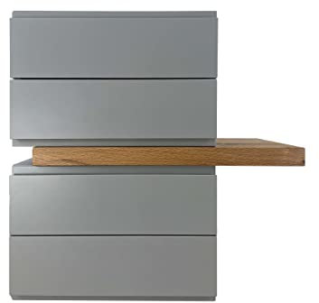 treesure Stilvolles Sideboard mit 4 Schubladen, Eiche Massivplatte – Kommode und Schubladenschrank in einem. Praktische Aufbewahrungskommode für Diele, Küche und Wohnzimmer (Hellgrau)