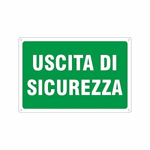 NEW CARTELLO SEGNALETICO - Uscita di sicurezza scritta - Adesivo Extra Resistente, Pannello in Forex, Pannello In Alluminio (PANNELLO IN ALLUMINIO 20X31 CM)