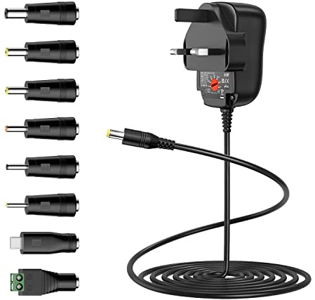 Zolt 24W Universal Power Adapter AC DC 3V 4.5V 5V 6V 7.5V 9V 12V Power Supply Transformer Adaptor with 8 DC Plugs for Electronics, 2A Max.