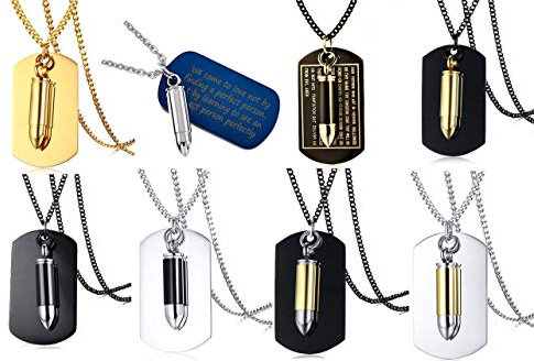 aplusashop ID Dog Tag + Patrone Anhänger + Kette + Gravur nach Wunsch Verschiedene Modelle (Patrone gold-silber, Gold)