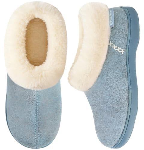 EverFoams Women's Suede Bootie Slippers Fuzzy Plush Collar Memory Foam | Warm, Non-Slip, Indoor & outdoor, Supportive, Machine Washable, Stylish Versatile, Gift, Fuzzy, Home, Slip-On