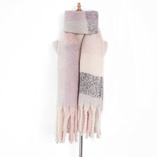 HGJH Schal Groß,Kontrastierender Dicker Quastenschal Der Frauen Modeschal Wildes Gitter Hellrosa Breitenschal Elegante Frauen Dicker Trend Weihnachtsschals Für Frauen Warmer Schal