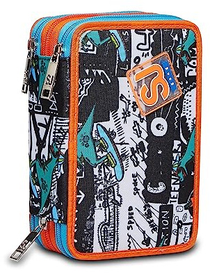 SJ Gang Federmäppchen, Mäppchen, Mehrfarbig, Federtasche für Schreibwaren, Etui mit Stiften, Kugelschreiber, & mehr, 3 Fächer, Mädchen & Jungen, Schule - Grundschule
