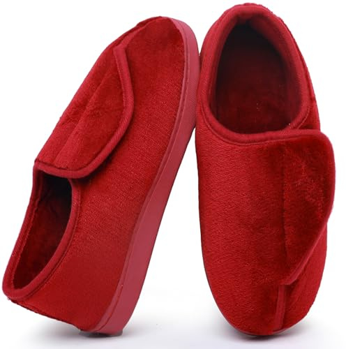 Git-up Ladies Diabetic Slippers Arthritis Edema Memory Foam Adjustable Closed Toe Swollen Feet Slippers Comfortable House Indoor Outdoor Shoes with Rubber Sole