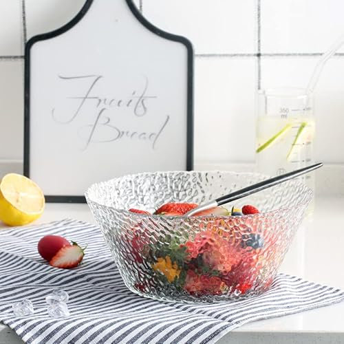 ZANZER 8 Inch Rain Drop Embossed Glass Serving Mixing Bowl Creative Buffet Dessert Bowl Kitchen Large Bowl Pasta Bowl Salad Fruit