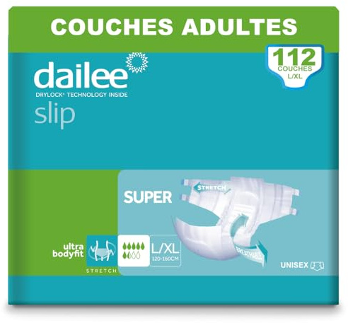Dailee Slip Super L/XL - 112x Couches Adultes - 4 Paquets de 28 Pièces, Fuites Urinaire 6,5 Gouttes - Couche Slip Incontinence Lourde Homme, Femme et Personnes Âgées