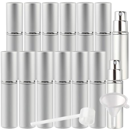 LusDoly Pack of 14, Empty 10ml Silver Perfume Atomisers Bottles Refillable Spray Bottle for Perfume Atomiser Cosmetic Cleaning Liquid, Essential Oil Travel