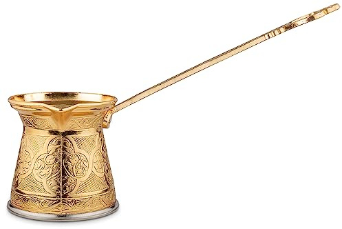 Alisveristime Authentic Turkish Coffee Pot, Handmade Cezve/Ibrik, Multiple Sizes and Colors Available - Enhance Your Coffee Experience Now! (Gold, 1 Cup)