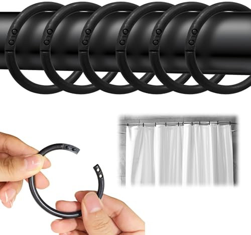 UTEFIF 24 anelli per tenda da doccia, ganci in plastica, anelli per tenda da doccia a forma di C, adatti per la maggior parte delle tende da doccia (nero)
