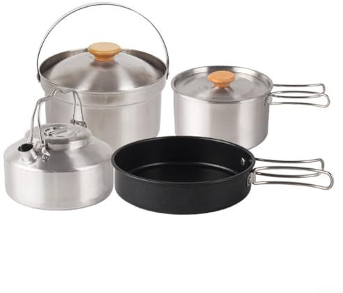 Camping Kochgeschirr Set, Camping Wandern Kochgeschirr Utensilien Kits, Outdoor Camping Edelstahl Topf Set für 4-5 Personen Kochen