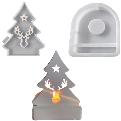 ALEFBET Weihnachten Silikonform Kerzenhalter, Silikonformen Gießformen, Silikon Gießform Kerzenhalter, Gipsformen zum Gießen (Weihnachtsbaum)