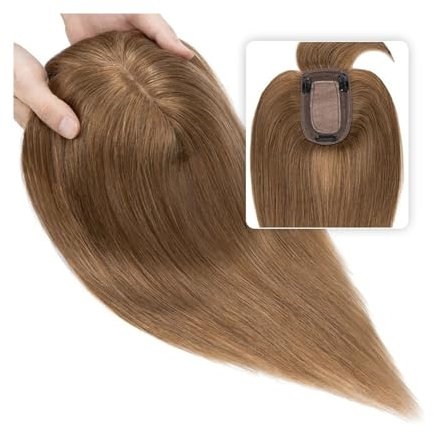 Haartopper für Frauen Glattes Echthaar-Toupet mit Pony, Clip-in-Echthaarteile, 7 x 12,5 cm, Seidenbasis, obere Aufsätze for Haarausfall, dünner werdendes Haar, Ersatzverlängerungen Haarteil ( Size : 8