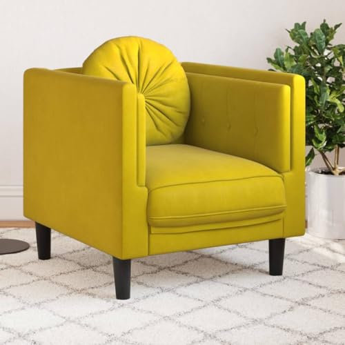 Hommdiy Sessel, Polstersessel mit Kissen, Relaxsessel Sofa für Wohnzimmer, Loungesessel Fernsehsessel Polstersofa, Modern,Samt Sessel,Gelb,Sofa