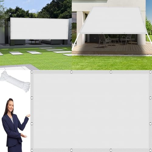 Balkon Sichtschutz 3.5 x 4 m PES Polyester Wasserabweisend Sonnendach im Viele Größe Und Farben für Garten Balkon Terrasse Camping, Weiß
