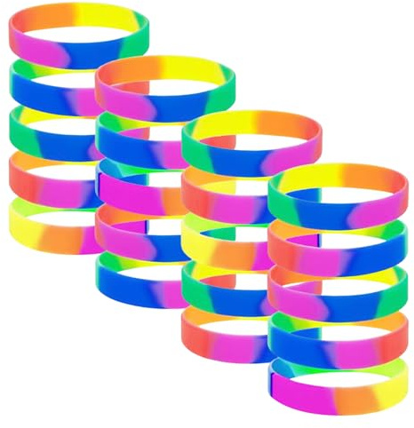 CHSZSH 20 pezzi Bracciali Arcobaleno, Bracciale Arcobaleno, Bracciale in Silicone, Bracciali Feste, Bracciali Arcobaleno Regalo, Colore:, S-M